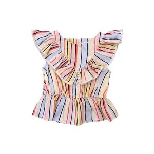 A Loves A Girls Kids Pink Yellow Blue Striped Ruffle Peplum Blouse Top Size 4